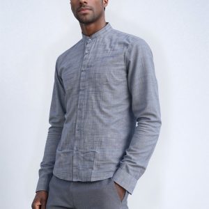 Camisa de linho cinza manga cumprida(T: M-3XL)