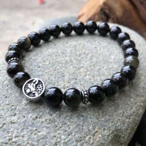 Pulseira do sígno feita com pedras Turmalina Negra e separadores inoxidáveis